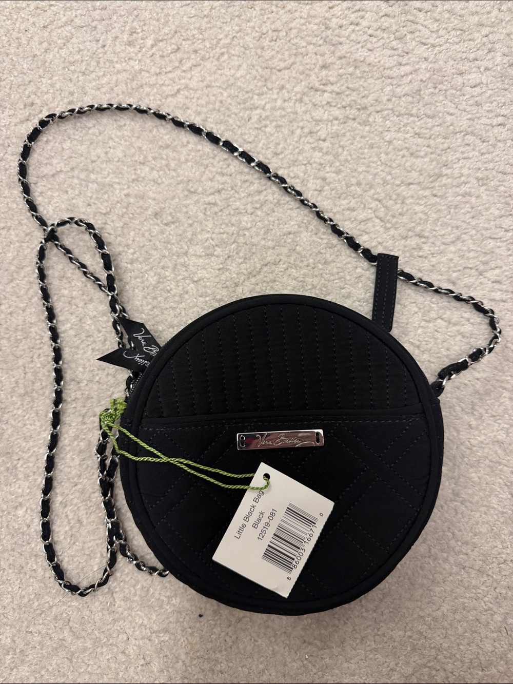 Vera Bradley Black Quilted Round Crossbody with Chain Strap